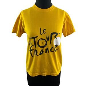 Le Tour De France T-Shirt Yellow Cotton Graphic Print Short Sleeves Crewneck XS